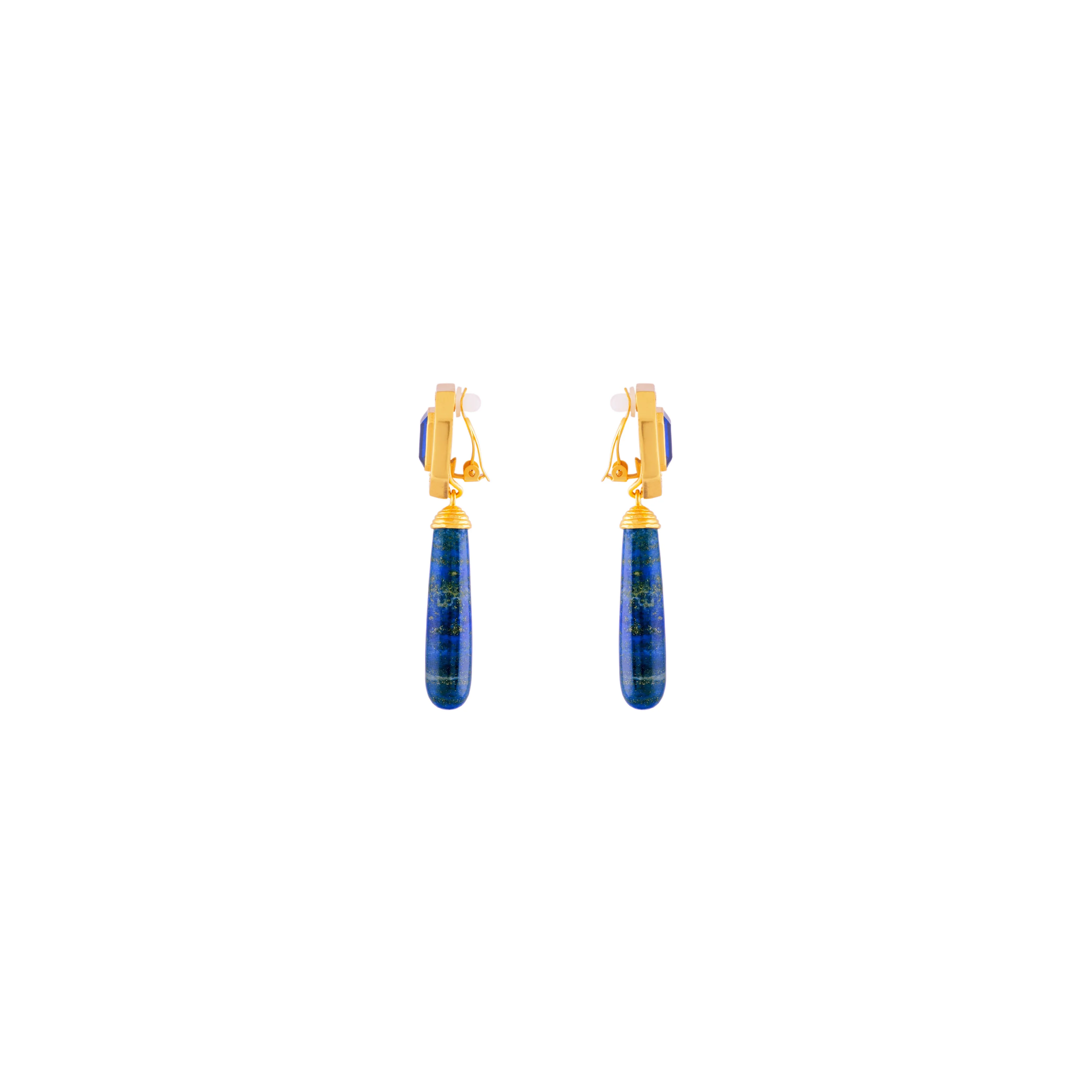 Christina Earrings Sapphire Blue Quartz, Clear Quartz Crystal & Lapis