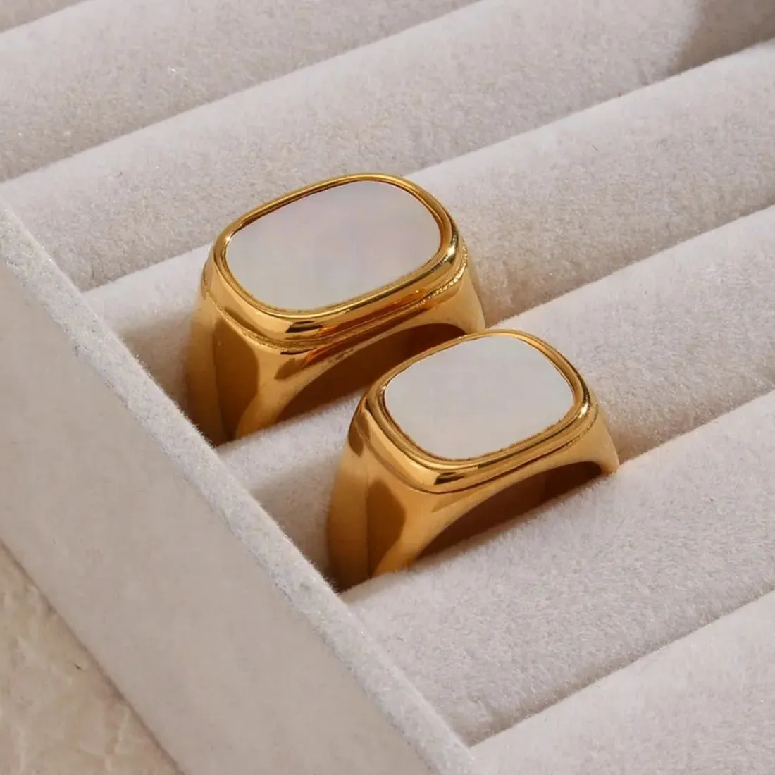 Chunky Rectangle White Signet Ring