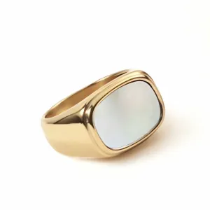 Chunky Rectangle White Signet Ring