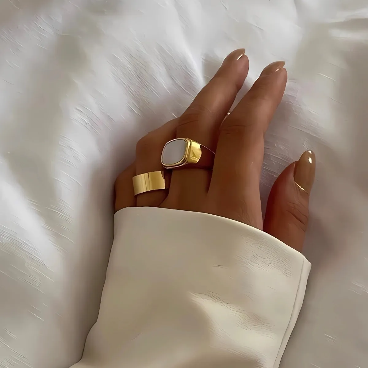 Chunky Rectangle White Signet Ring