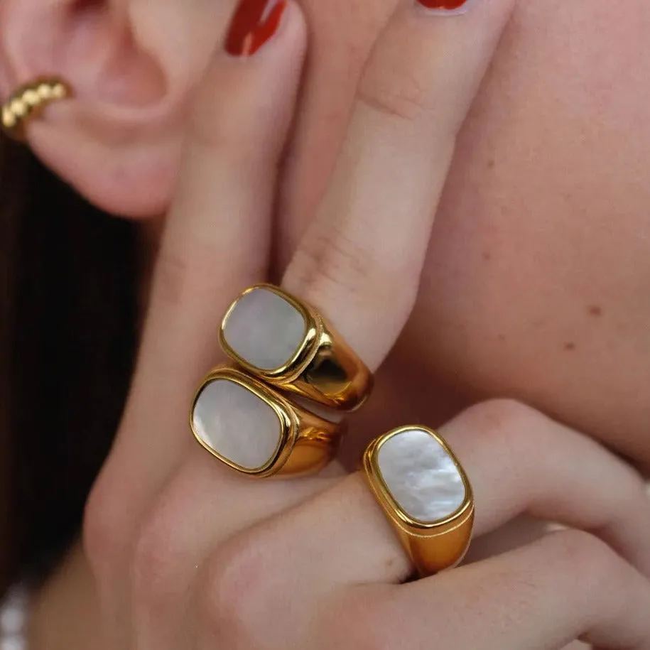 Chunky Rectangle White Signet Ring