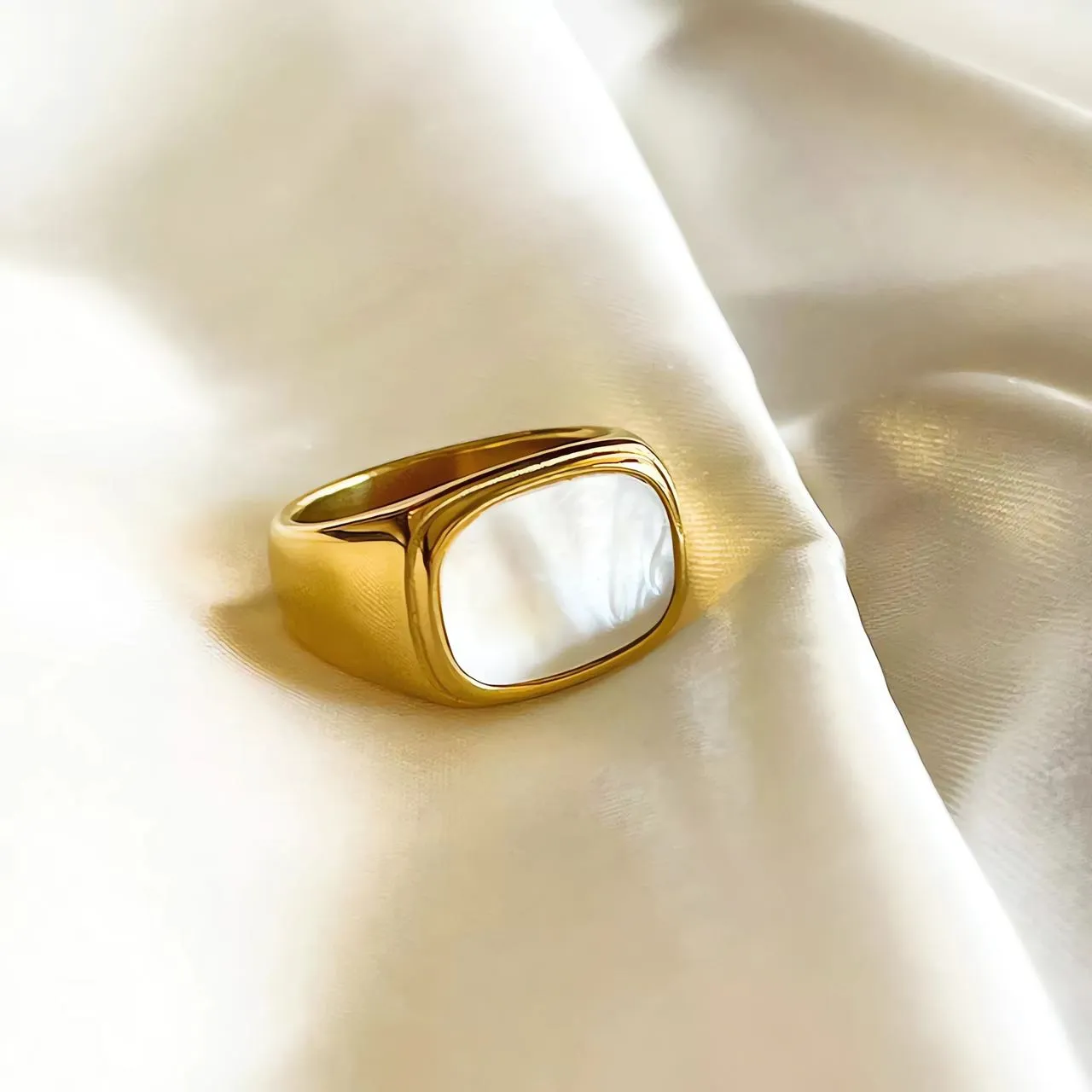 Chunky Rectangle White Signet Ring