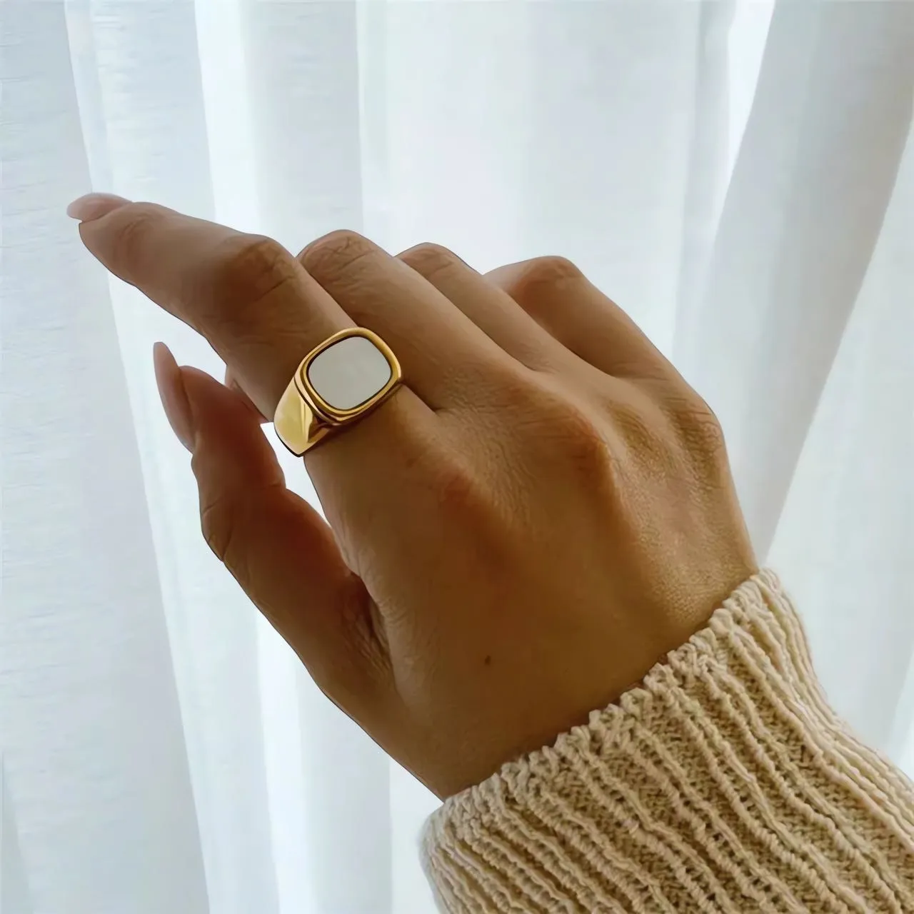 Chunky Rectangle White Signet Ring