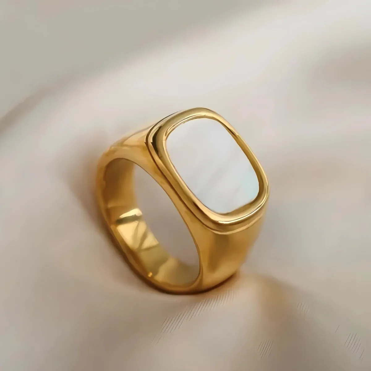 Chunky Rectangle White Signet Ring