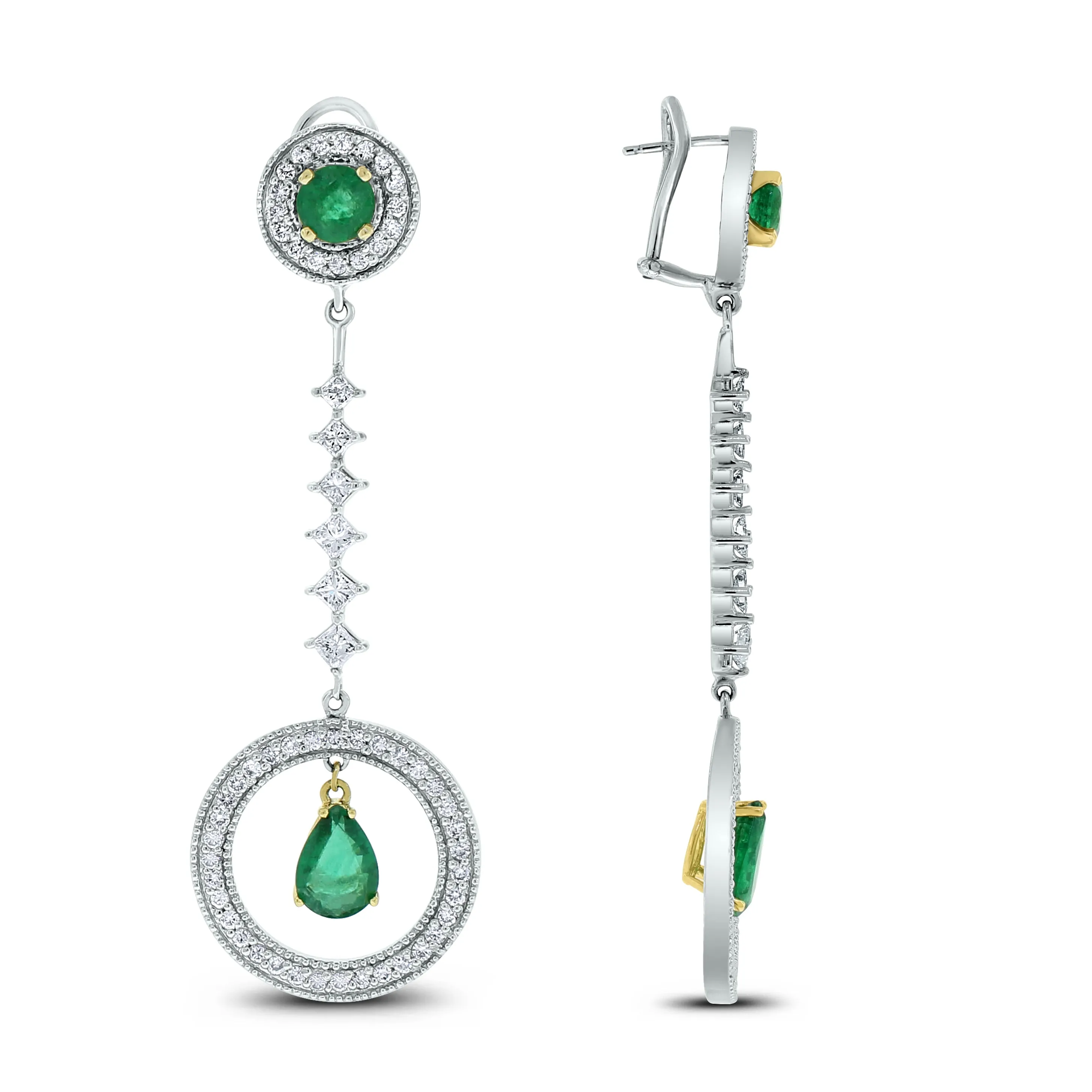 Clara Emerald & Diamond Earrings (10.01 ct Emeralds & Diamonds) in White Gold