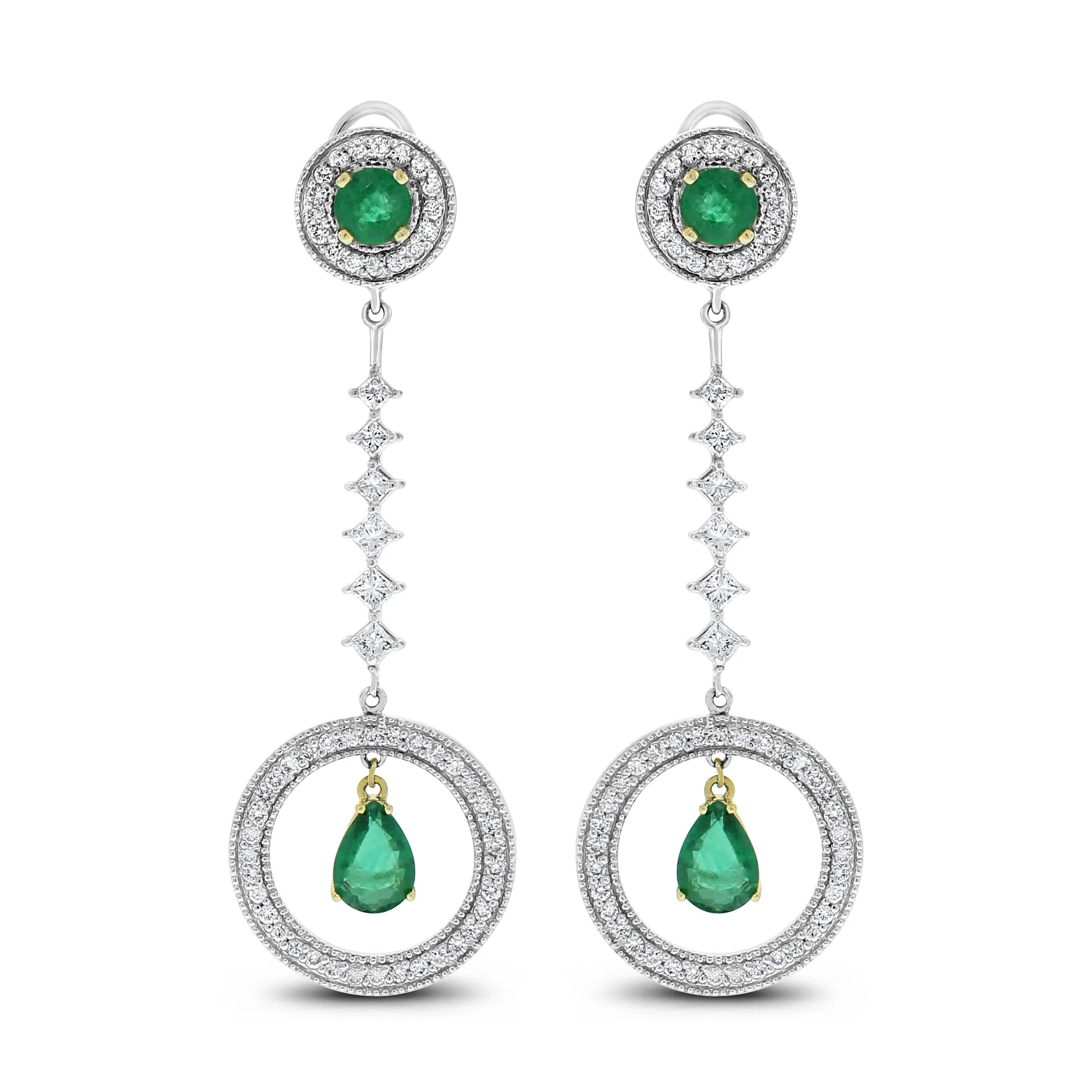 Clara Emerald & Diamond Earrings (10.01 ct Emeralds & Diamonds) in White Gold