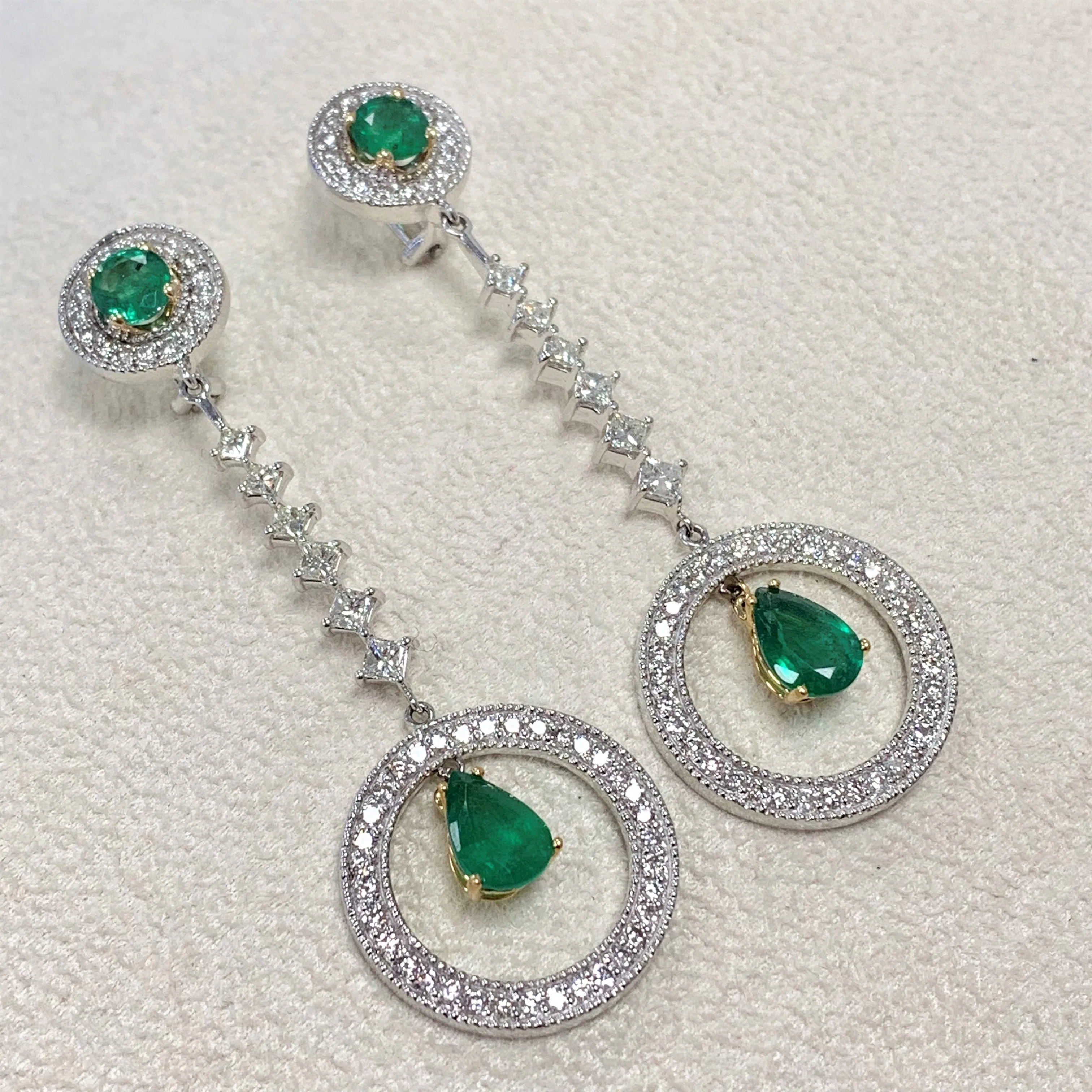 Clara Emerald & Diamond Earrings (10.01 ct Emeralds & Diamonds) in White Gold