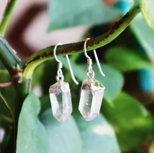 Clear Quartz Point Dangle Earrings on Sterling Silver
