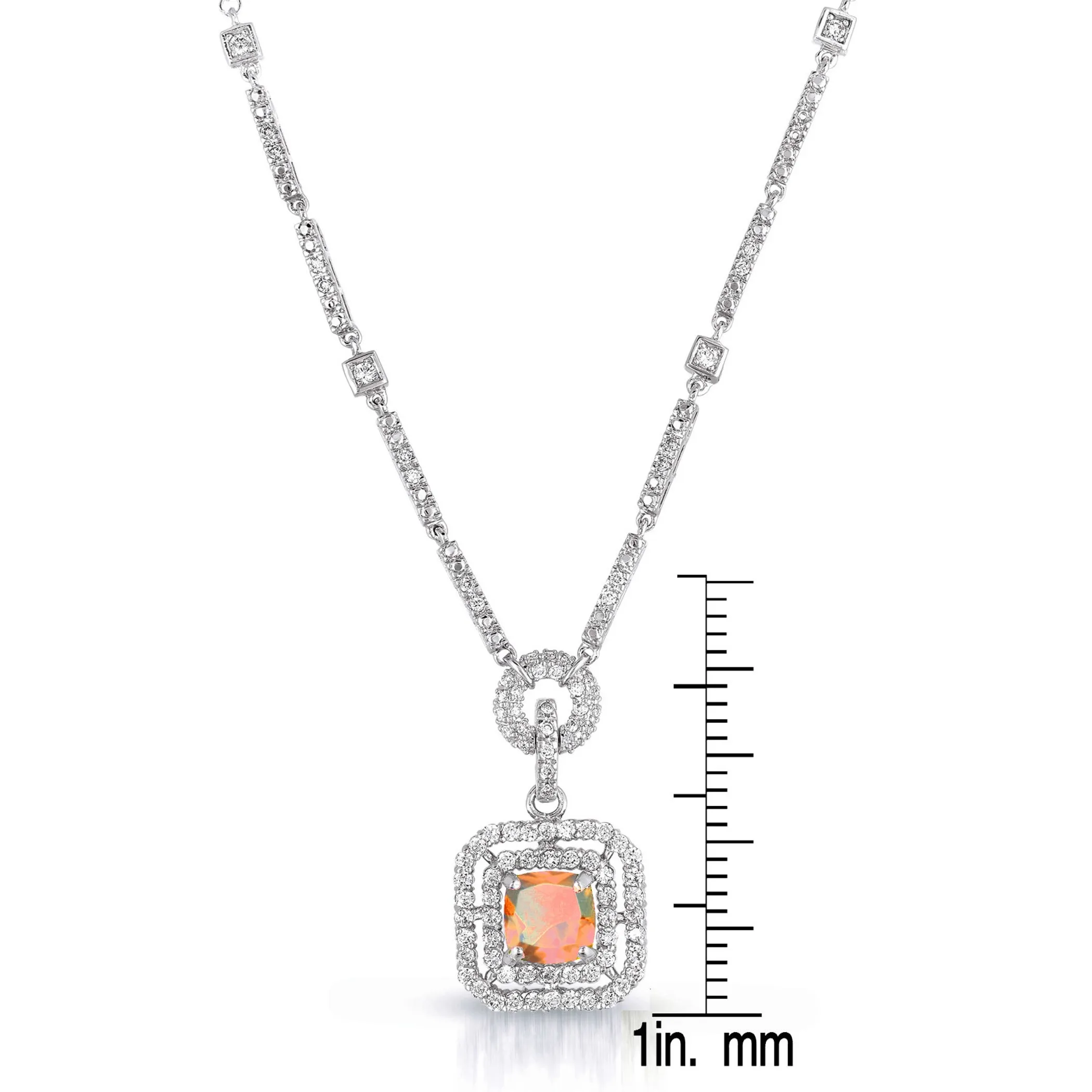 Collette Z Sterling Silver Champagne and White Cubic Zirconia Square Drop Necklace