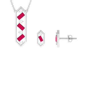 Contemporary Ruby and Diamond Dangle jewelry Set