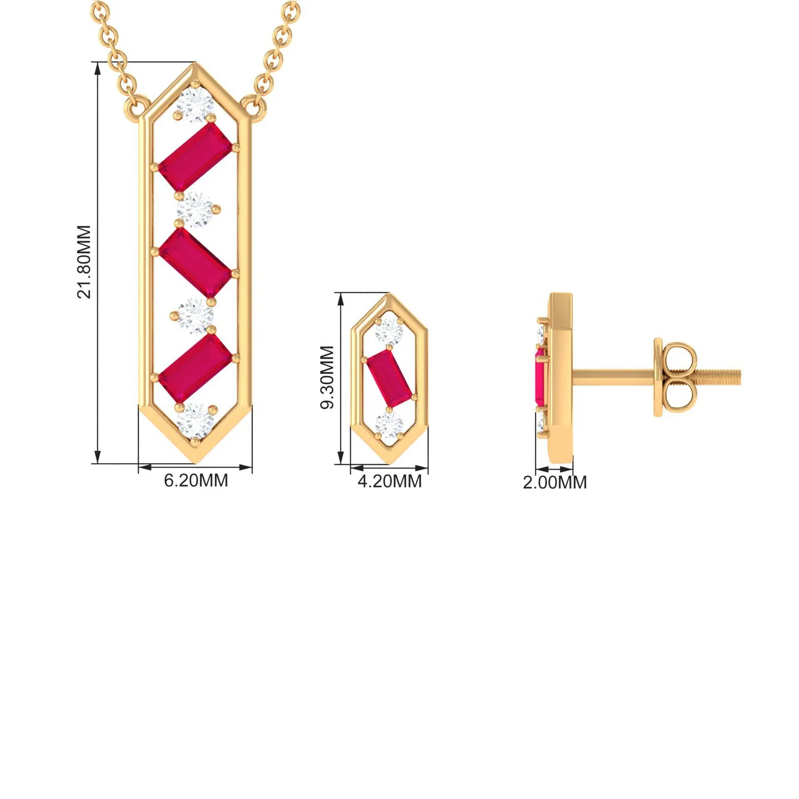 Contemporary Ruby and Diamond Dangle jewelry Set