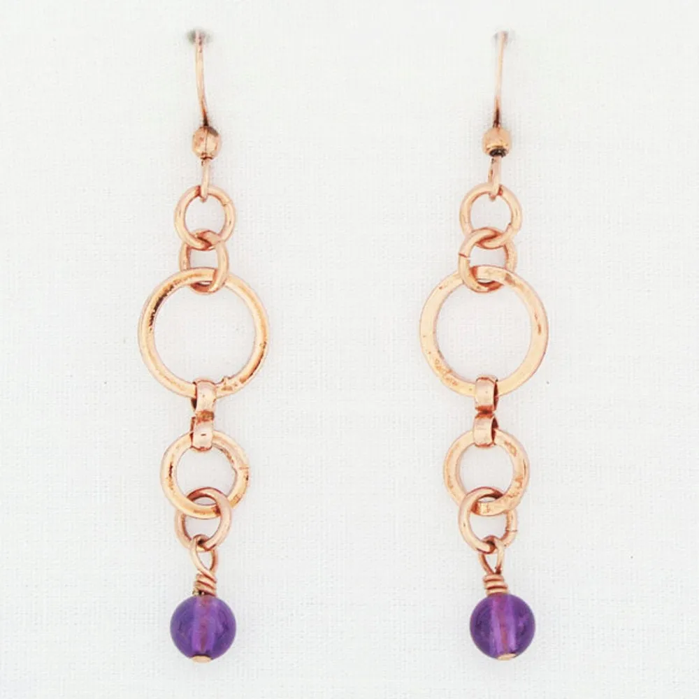 Copper Circles Dangle Earrings with Gemstone Drop ECD61G Solid Copper Earrings With Colorful Gemstones
