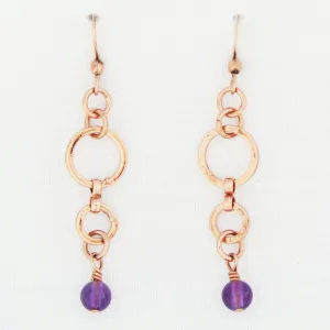 Copper Circles Dangle Earrings with Gemstone Drop ECD61G Solid Copper Earrings With Colorful Gemstones
