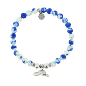 Cowboy Hat Charm with Blue and White Jade Charity Bracelet