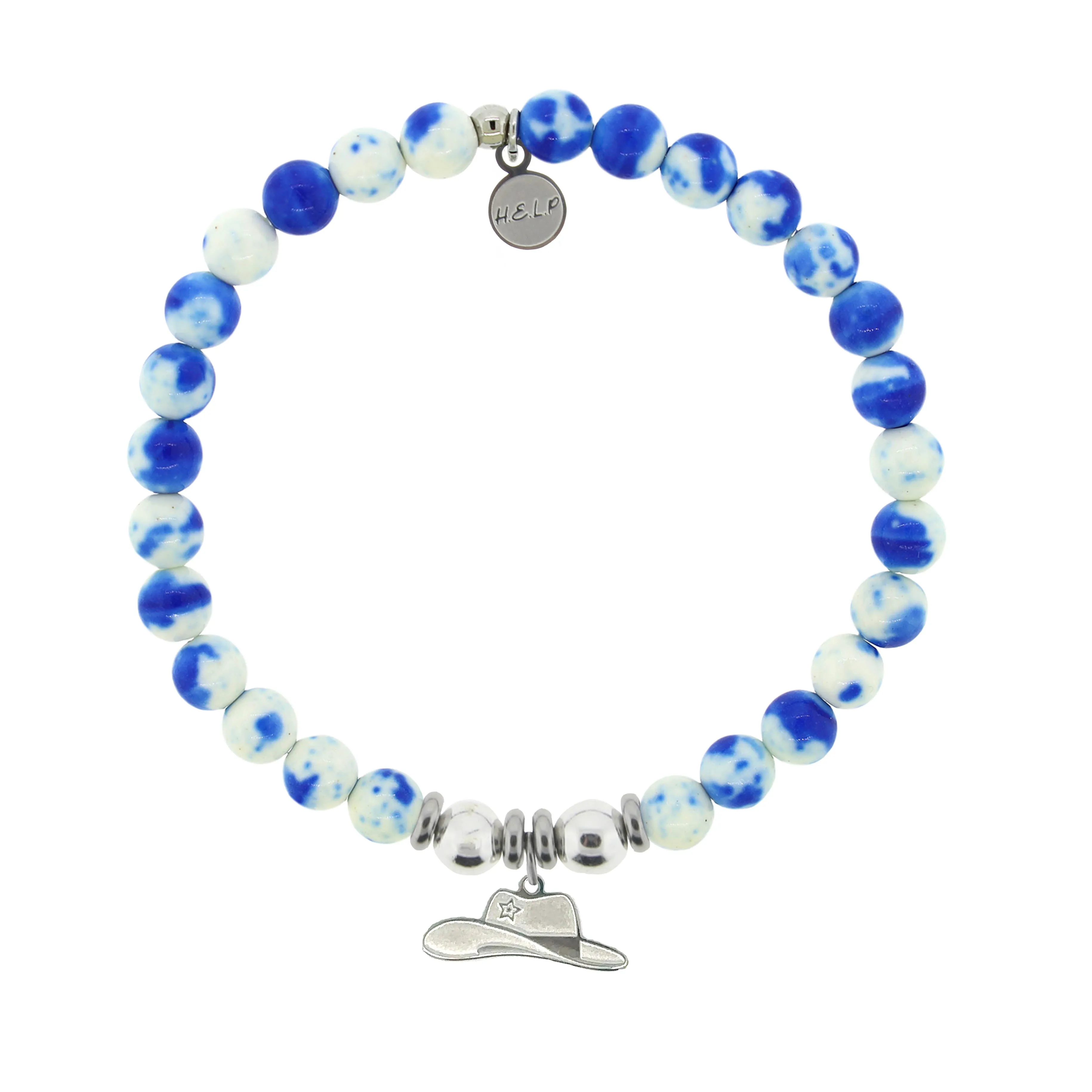 Cowboy Hat Charm with Blue and White Jade Charity Bracelet