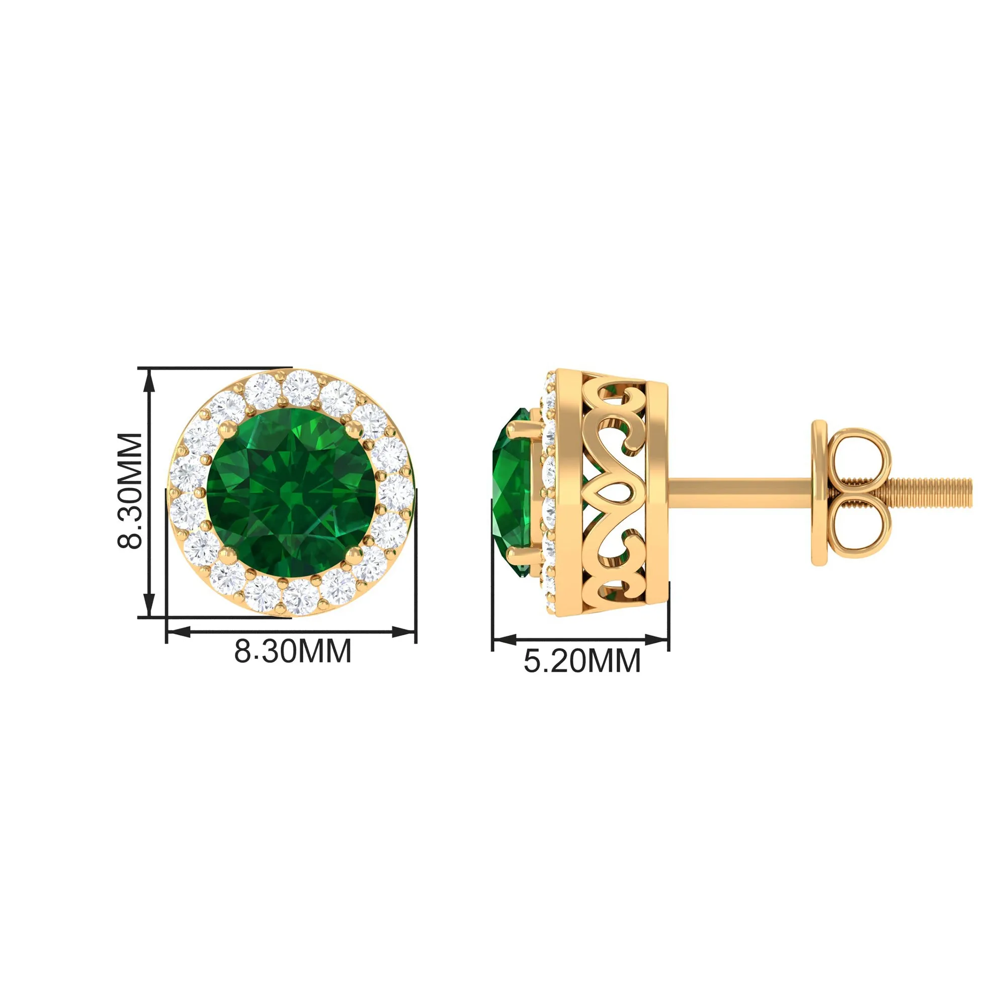 Created Emerald and Diamond Classic Halo Stud Earrings