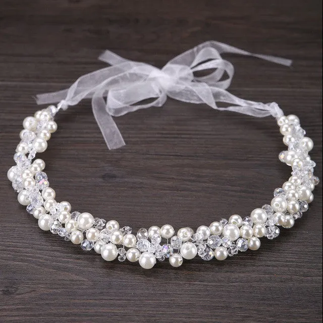 Crystal Bridal Headband Tiara Crown Wedding Hair Accessories Elegant Headpiece Pearls Hair Jewelry