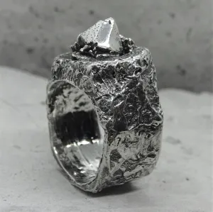 Crystal ring- unusual ring with stone texture and silver crystal