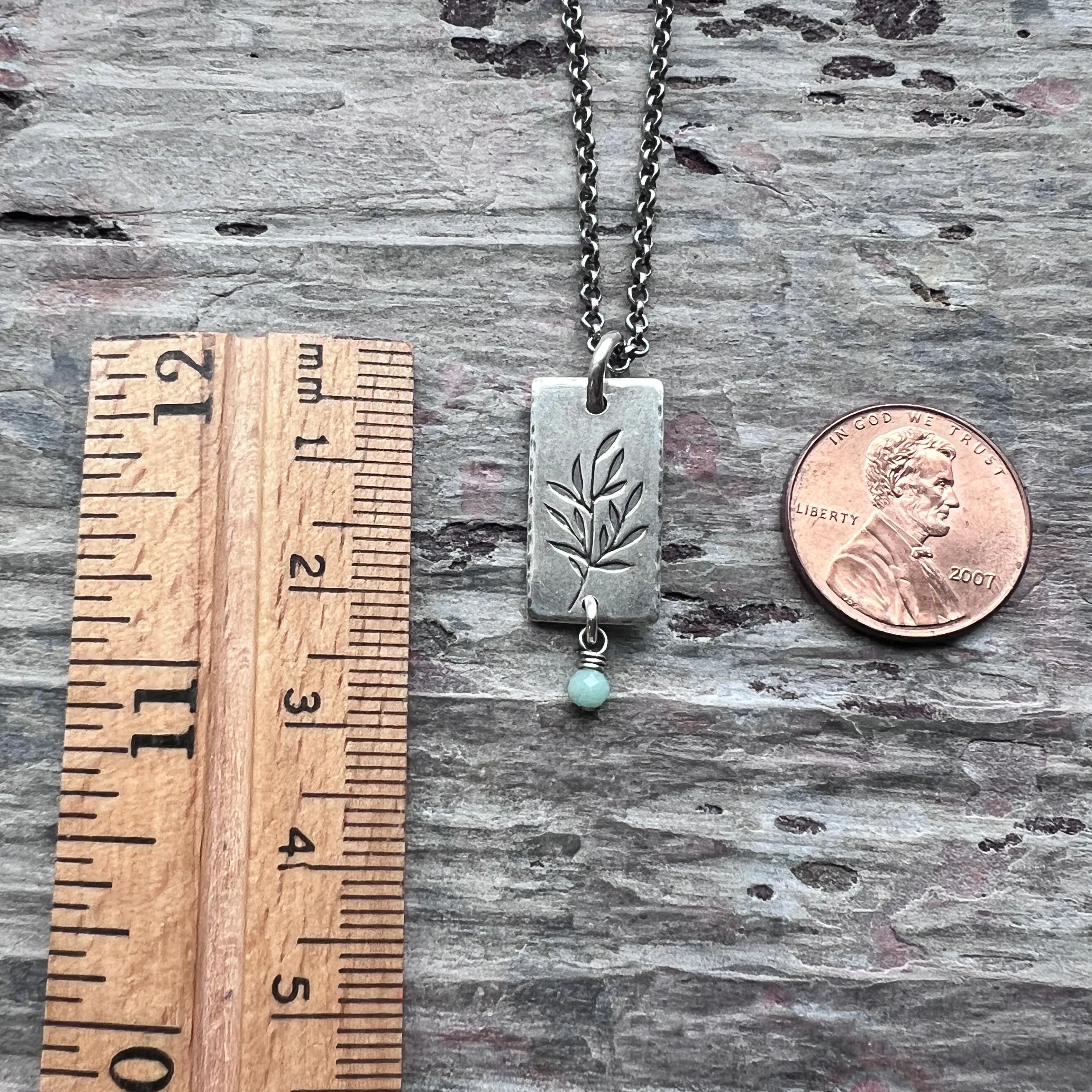 Customizable Sterling Silver Birthstone Necklace | Tiny Genuine Gemstone on Silver Branch Pendant