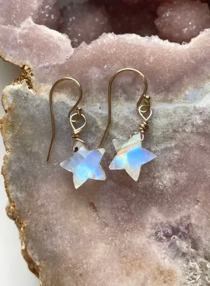 Dainty Rainbow Moonstone Star Earrings Gold filled or sterling silver