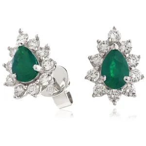 Diamond & Emerald Pear Shaped Earrings 1.20ct