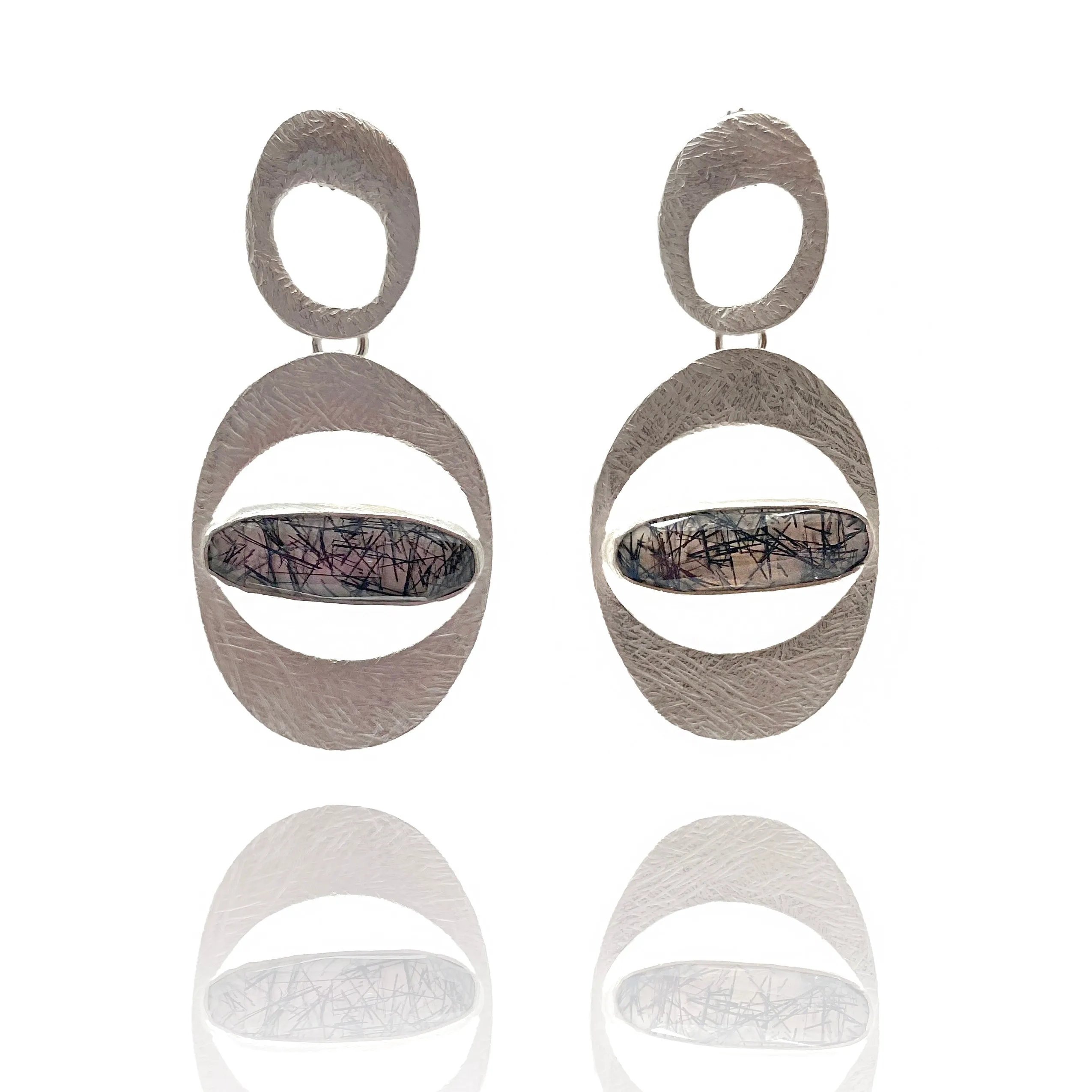 Double Carved Window Earrings - Tourmalated Quartz