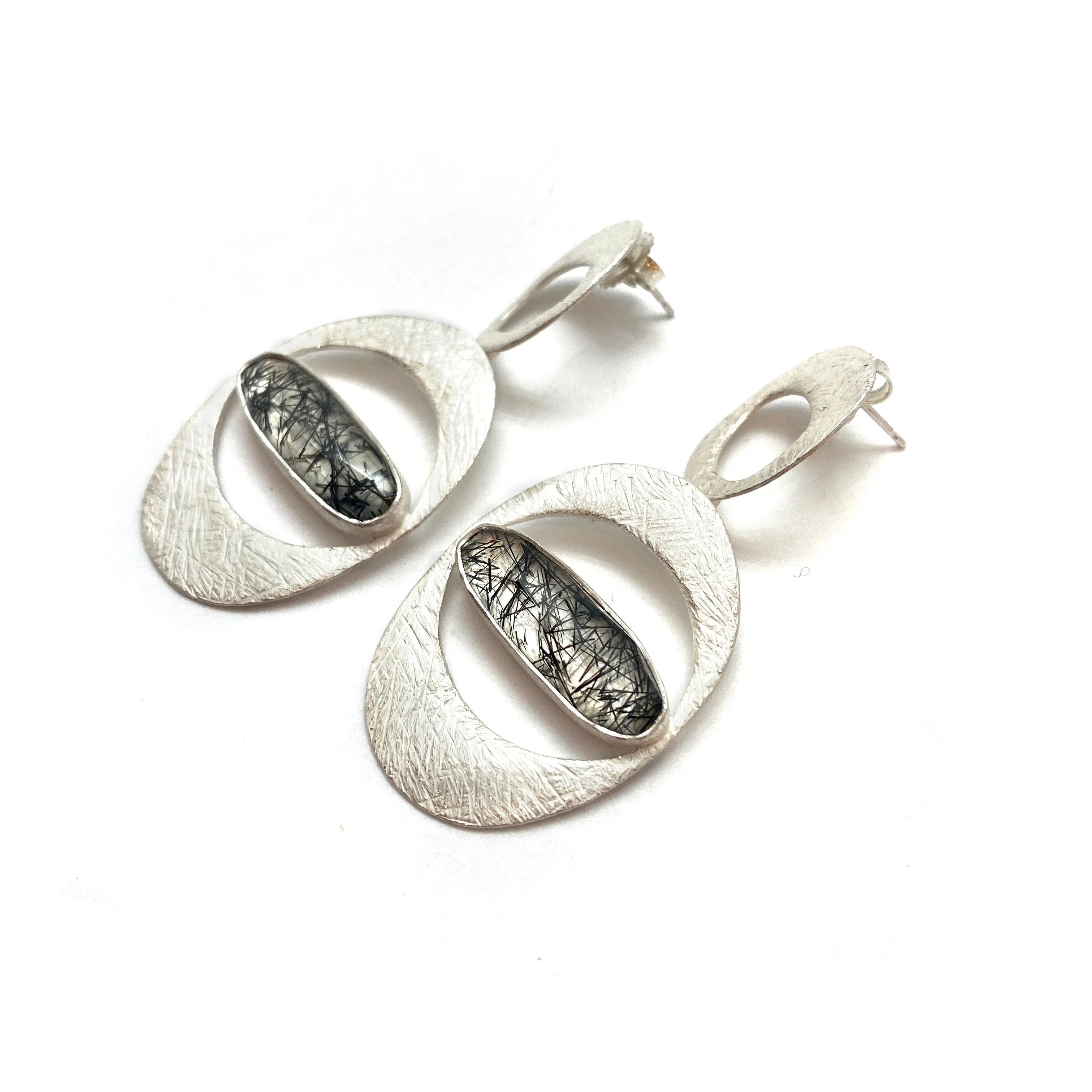 Double Carved Window Earrings - Tourmalated Quartz