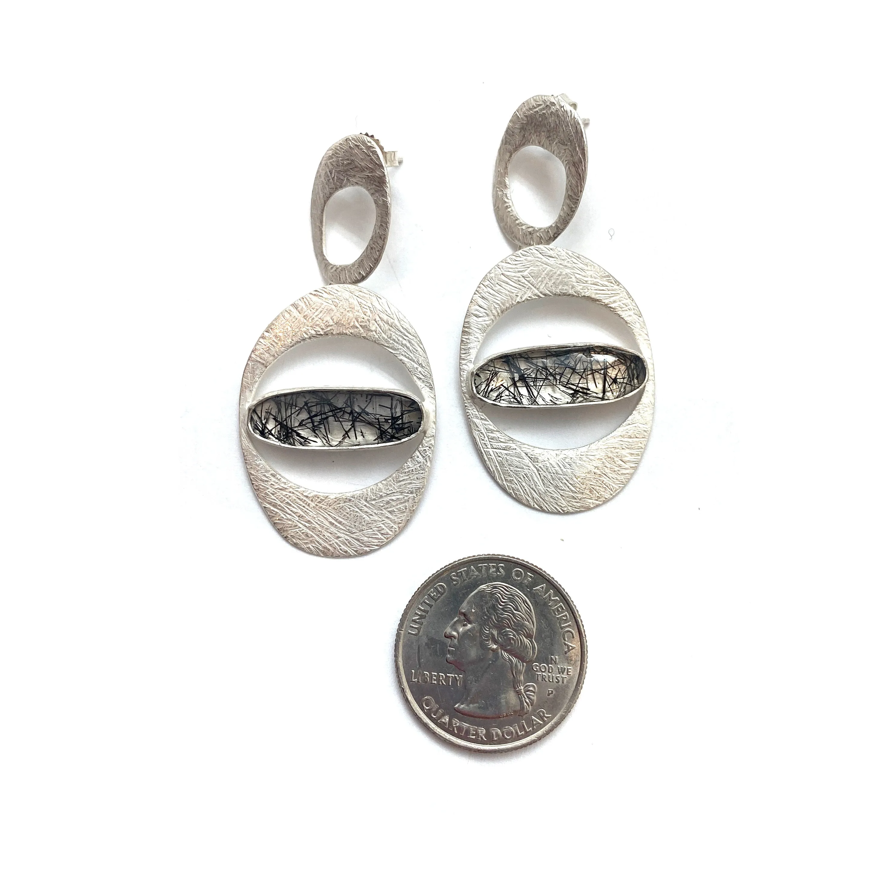 Double Carved Window Earrings - Tourmalated Quartz
