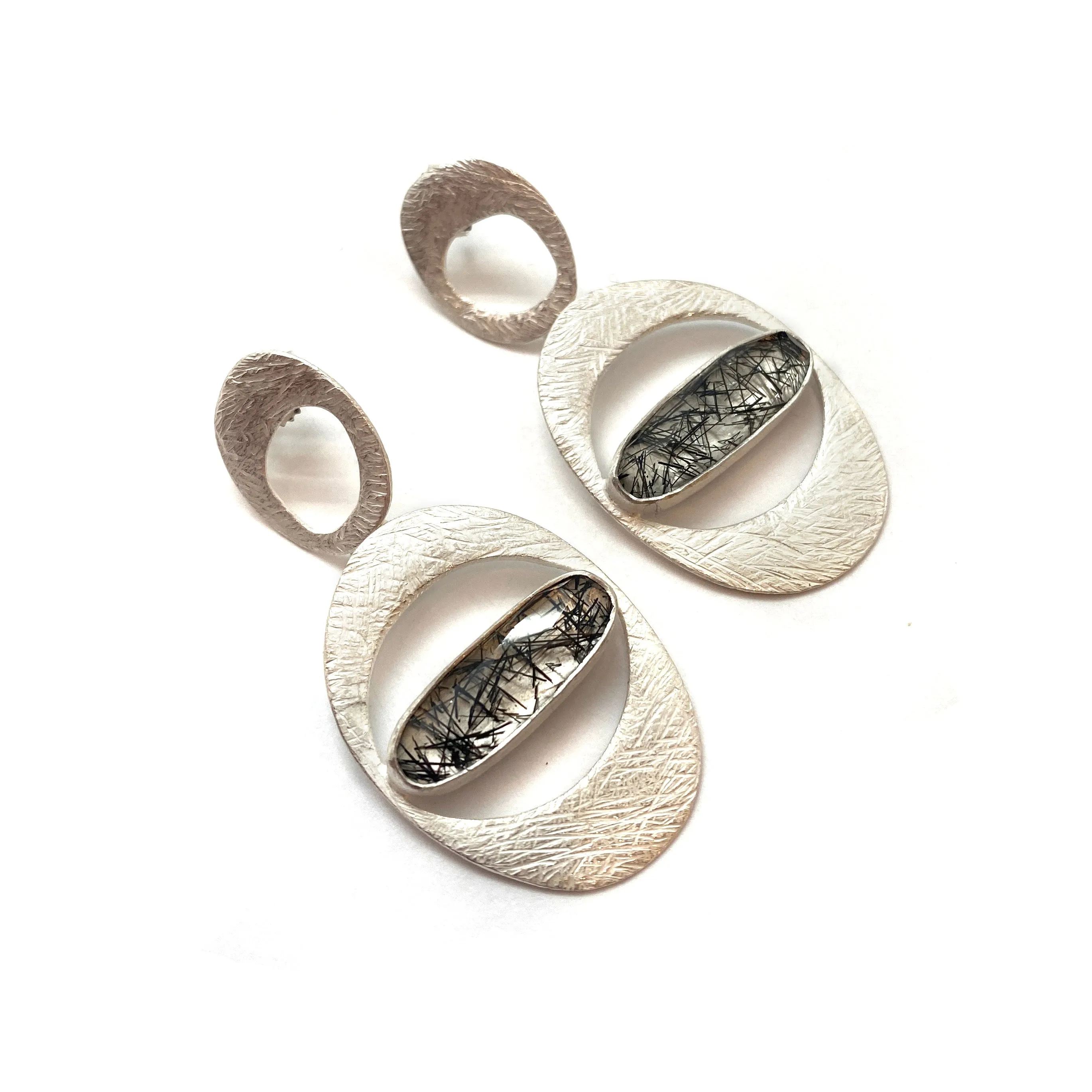Double Carved Window Earrings - Tourmalated Quartz