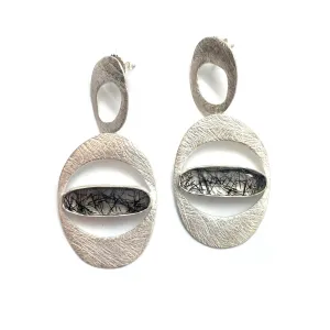 Double Carved Window Earrings - Tourmalated Quartz