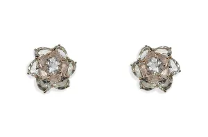Earrings 18kt Gold Green & Rose Quartz Flowers