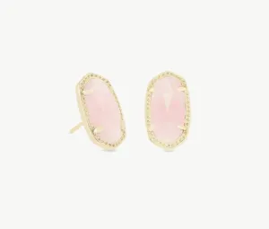 Ellie Gold Stud Earrings in Rose Quartz