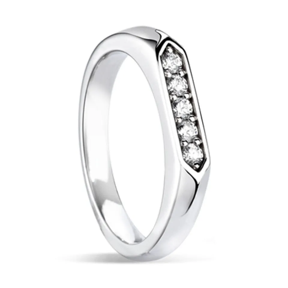 Elongated Hexagon Signet with Diamonds SR77
