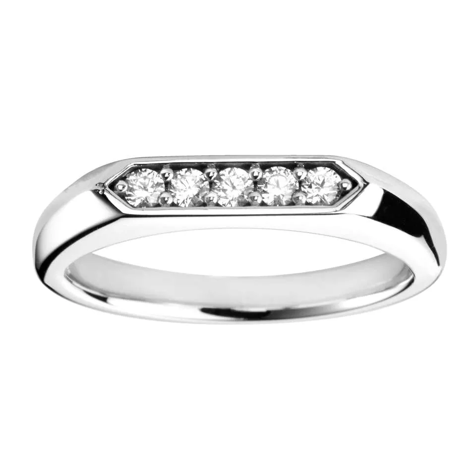 Elongated Hexagon Signet with Diamonds SR77