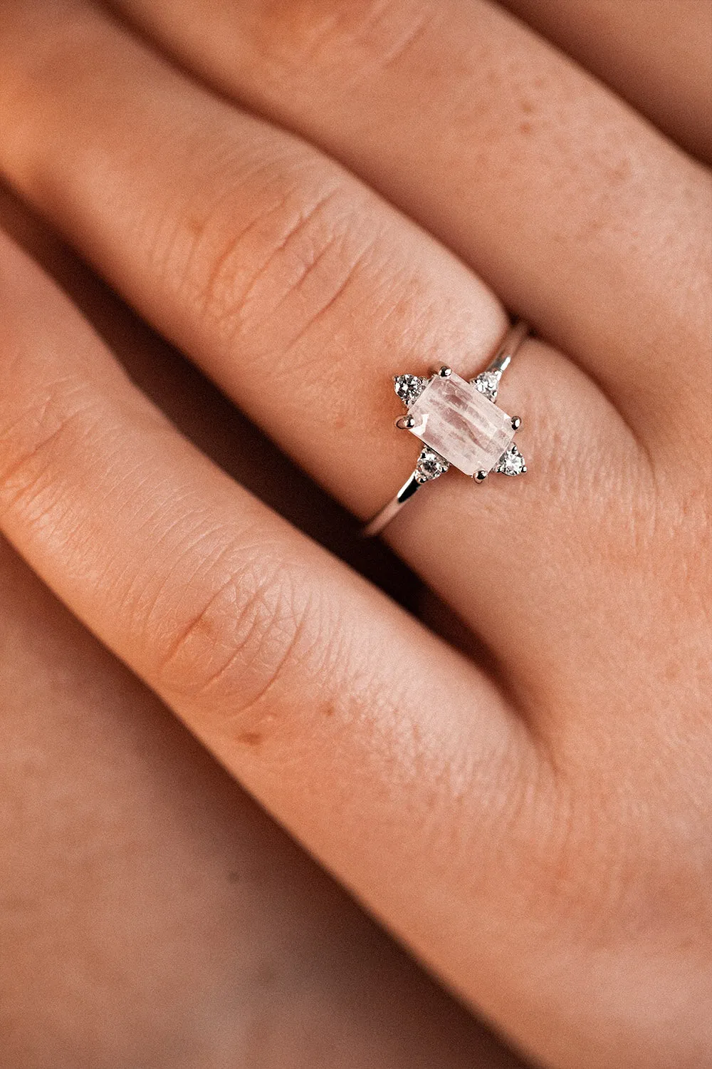 Emerald Moonstone Ring Silver
