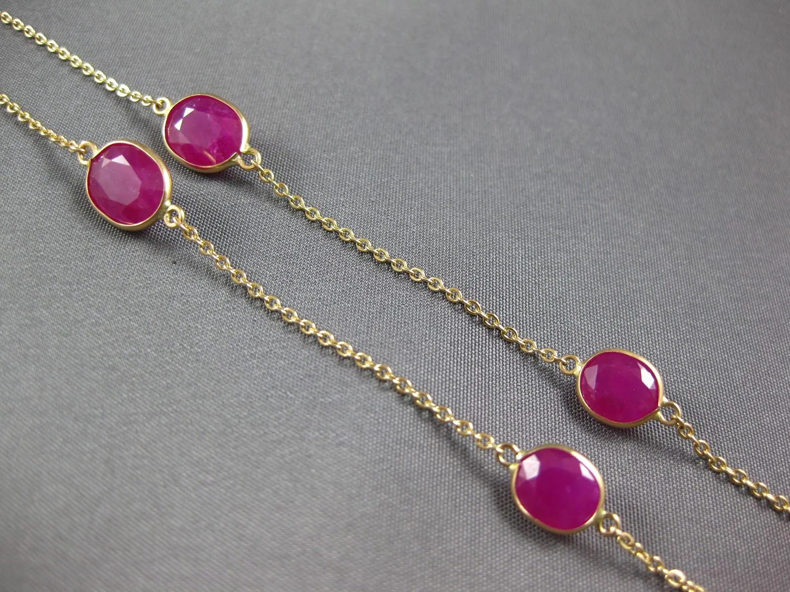 ESTATE LARGE & LONG 27.85CT RUBY 14KT YELLOW GOLD OVAL BY THE YARD LOVE NECKLACE