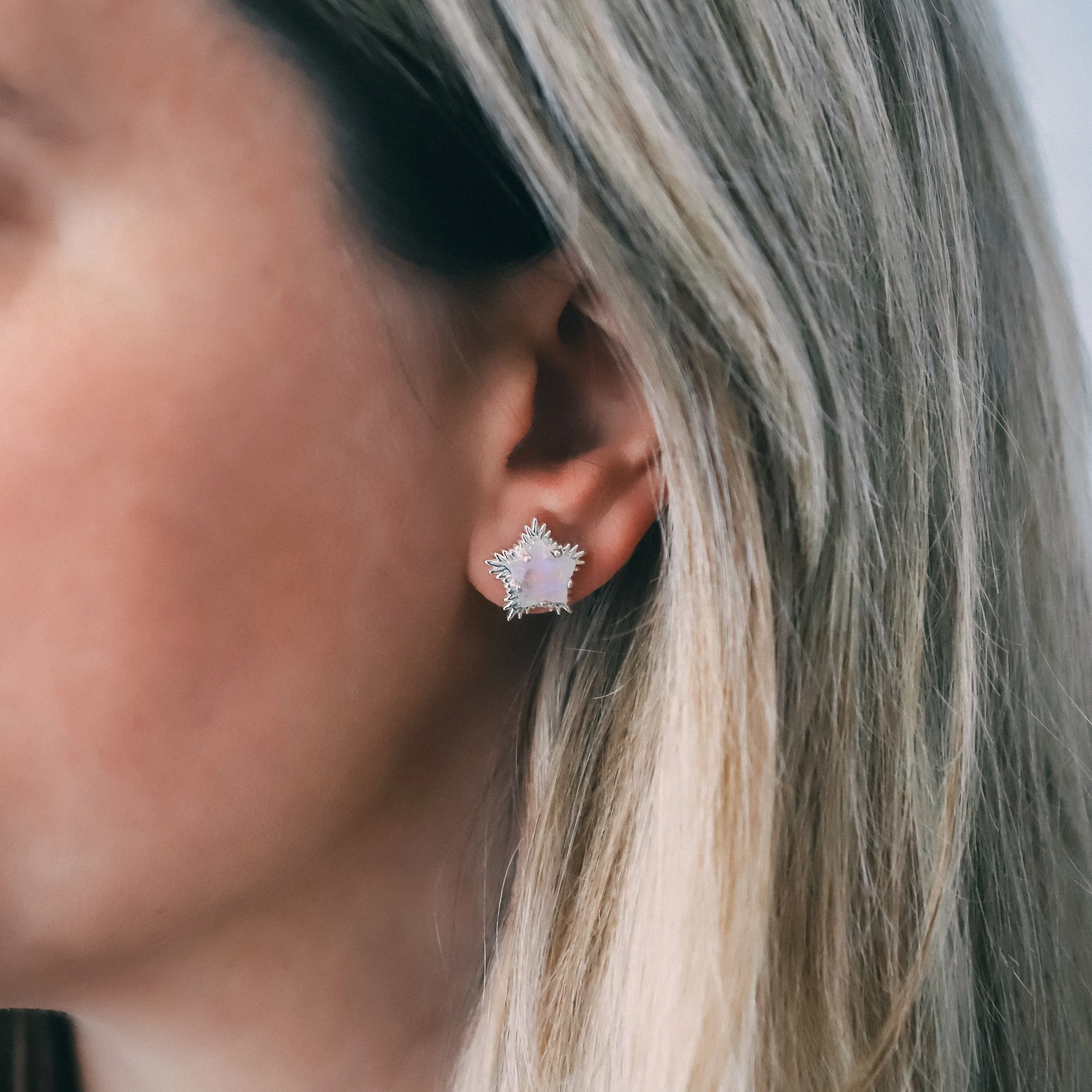 Felicity Moonstone Spiky Star Stud Earrings | 925 Sterling Silver