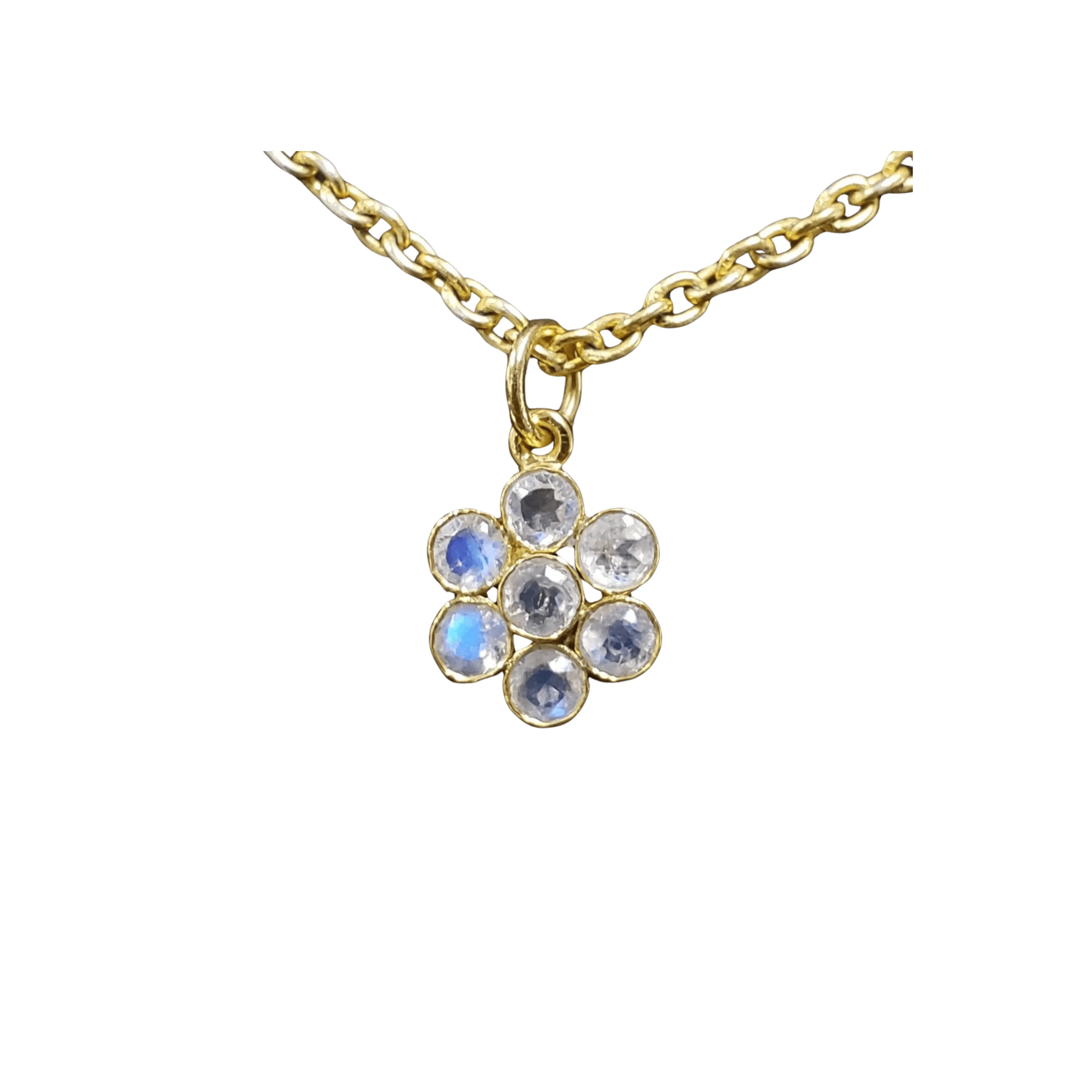 Flower 14k Gold Rainbow Moonstone Pendant