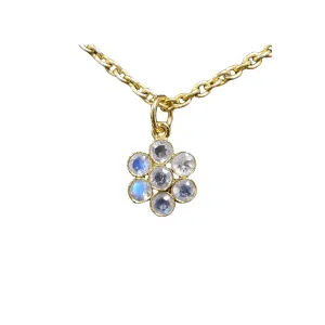 Flower 14k Gold Rainbow Moonstone Pendant