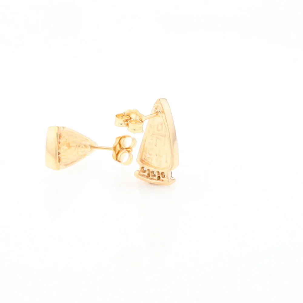 G2 Gold Quartz Earrings Triangle Shape Inlaid Design with .12ctw Diamonds
