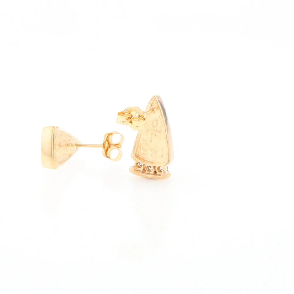 G2 Gold Quartz Earrings Triangle Shape Inlaid Design with .12ctw Diamonds