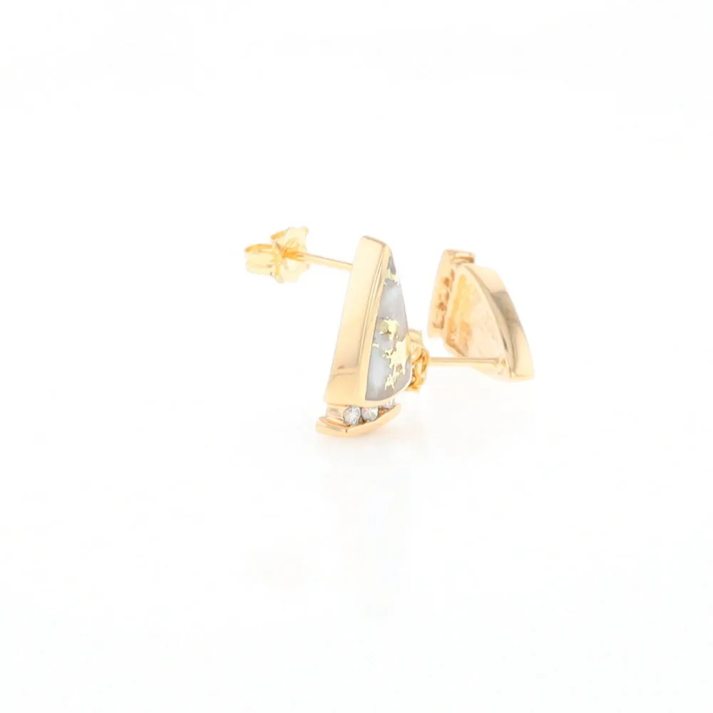 G2 Gold Quartz Earrings Triangle Shape Inlaid Design with .12ctw Diamonds