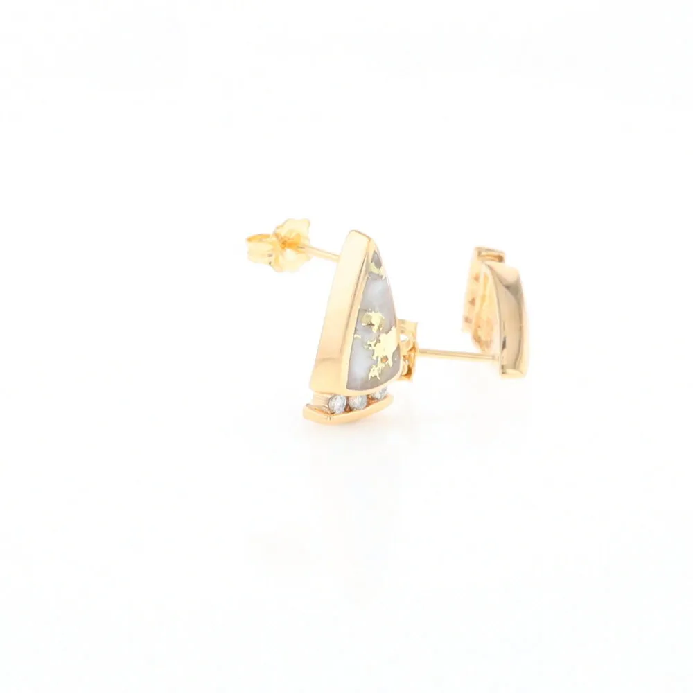 G2 Gold Quartz Earrings Triangle Shape Inlaid Design with .12ctw Diamonds