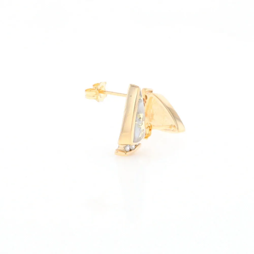 G2 Gold Quartz Earrings Triangle Shape Inlaid Design with .12ctw Diamonds