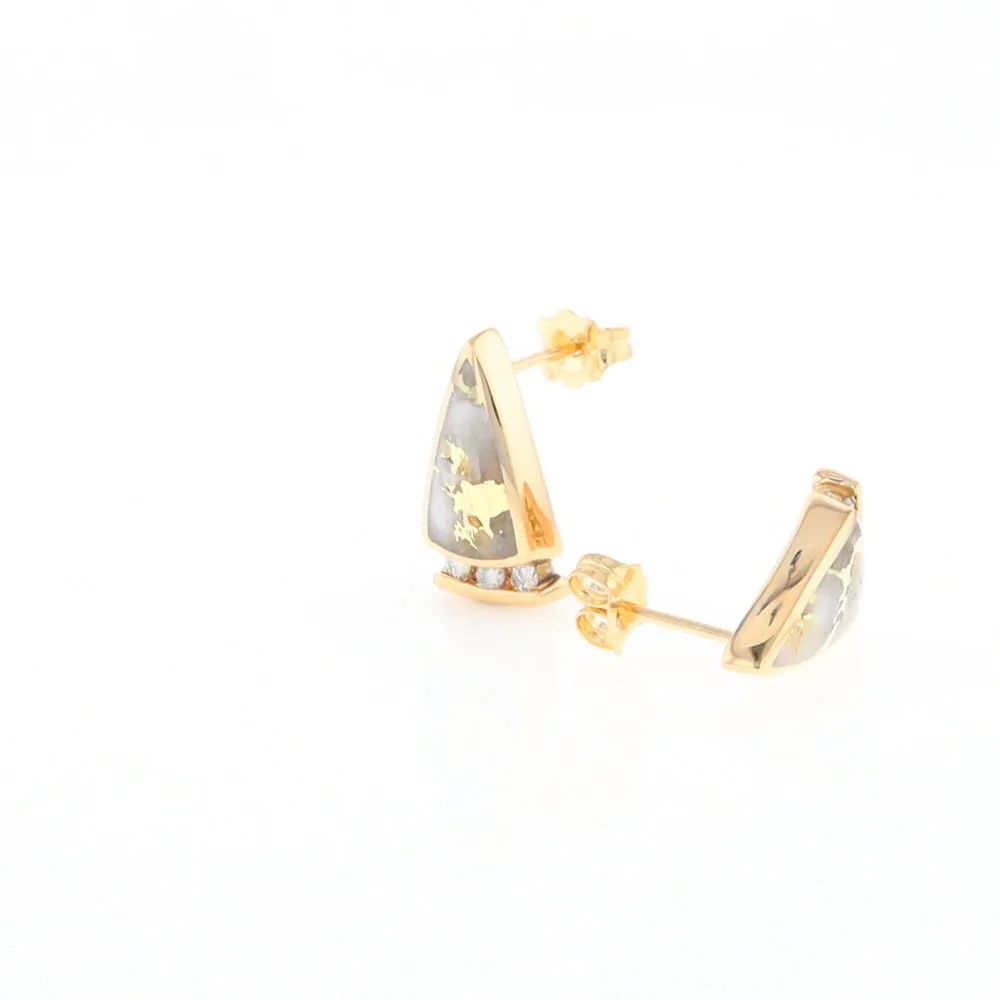 G2 Gold Quartz Earrings Triangle Shape Inlaid Design with .12ctw Diamonds