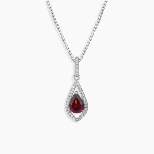 Garnet Pear Shape Designer Pendant Necklace in Sterling Silver