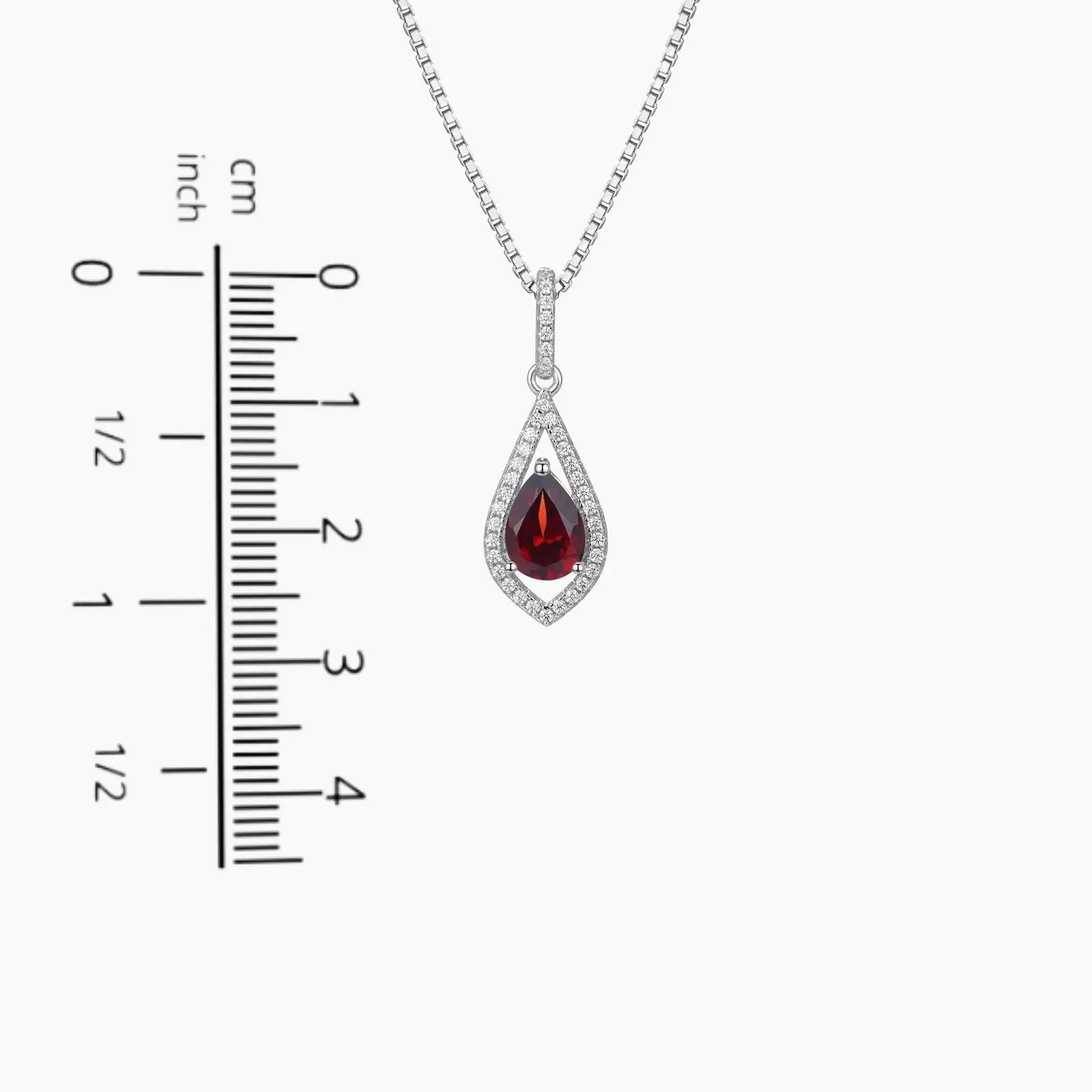 Garnet Pear Shape Designer Pendant Necklace in Sterling Silver