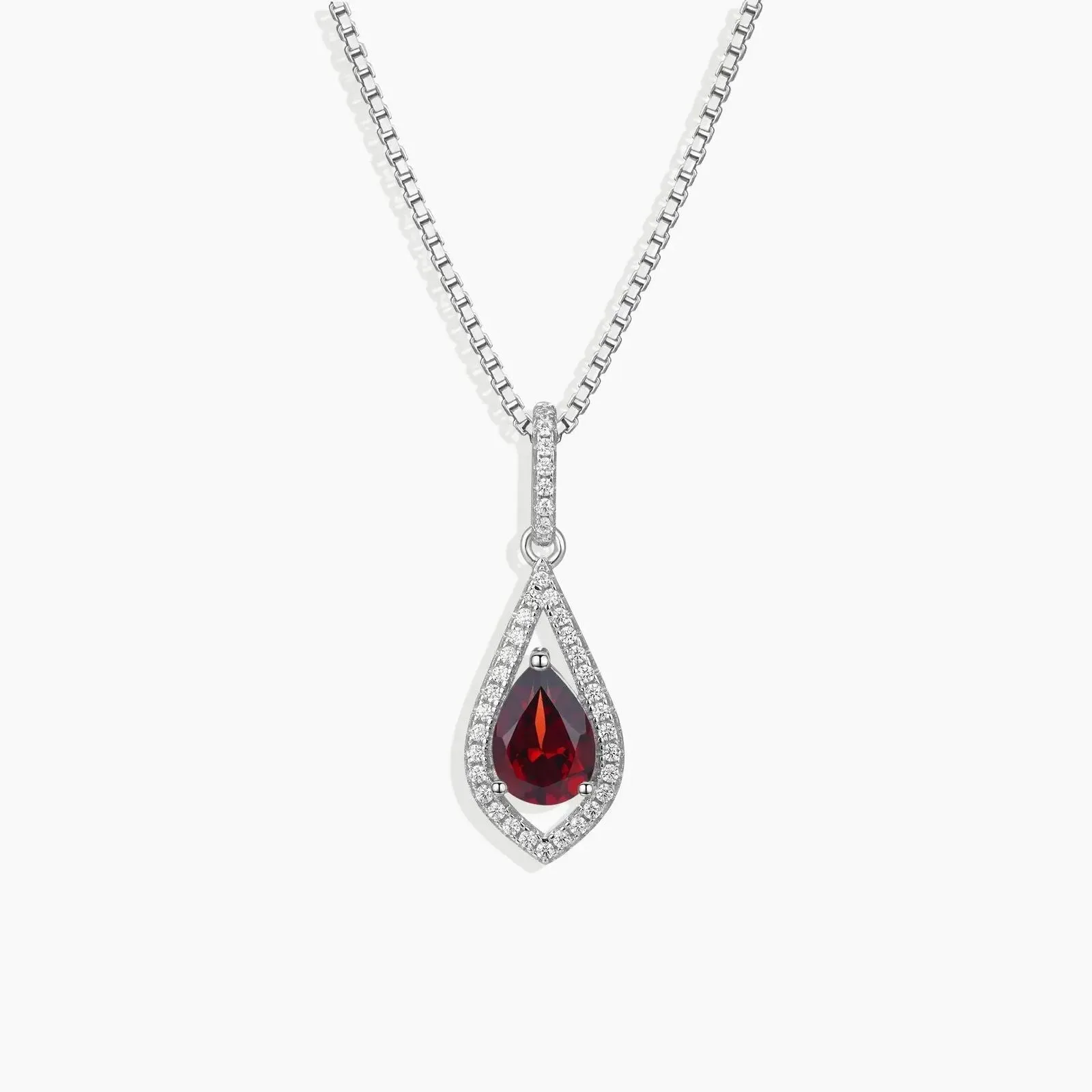 Garnet Pear Shape Designer Pendant Necklace in Sterling Silver