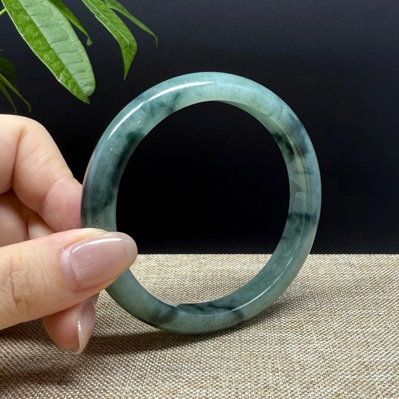 Genuine Burmese Oil Green Jade Jadeite Bangle Bracelet ( 63.4mm )