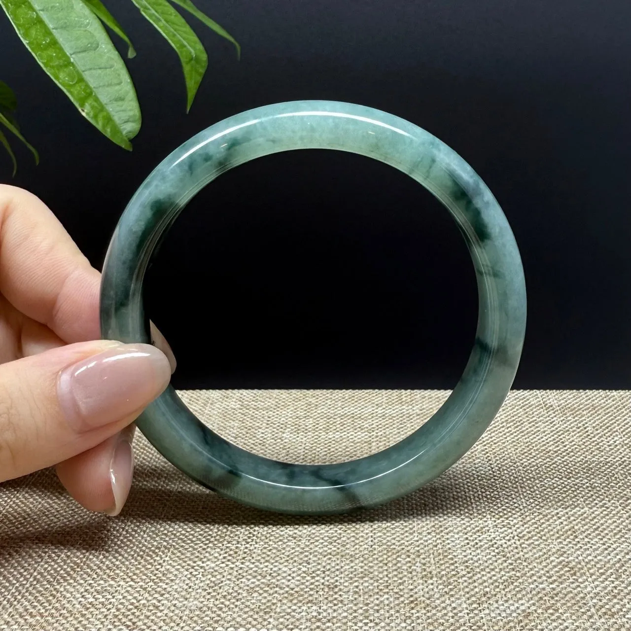 Genuine Burmese Oil Green Jade Jadeite Bangle Bracelet ( 63.4mm )